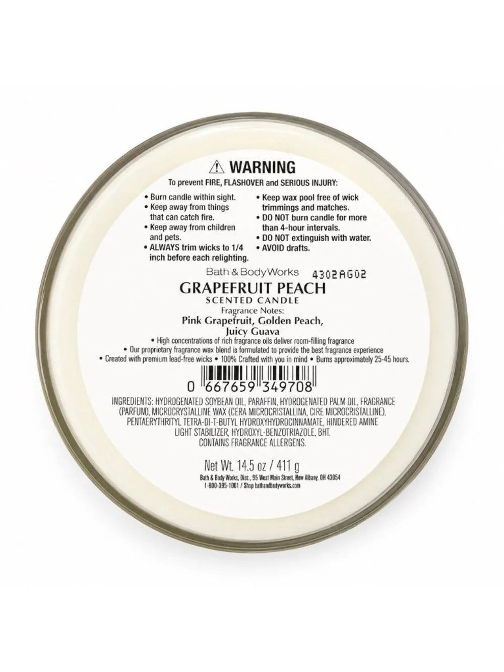Bath & Body Works Grapefruit Peach 3 Wick Scented Candle 14.5 oz - Picture 3 of 3